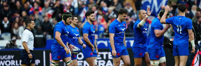 Rugby match between France and Wales during the Six Nations Tournament in 2023