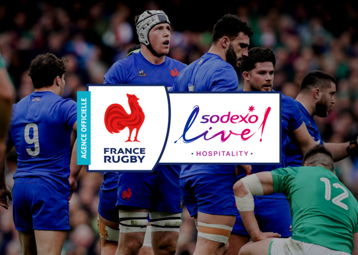 Rugby Players of the French Rugby team hanging on the field during a match